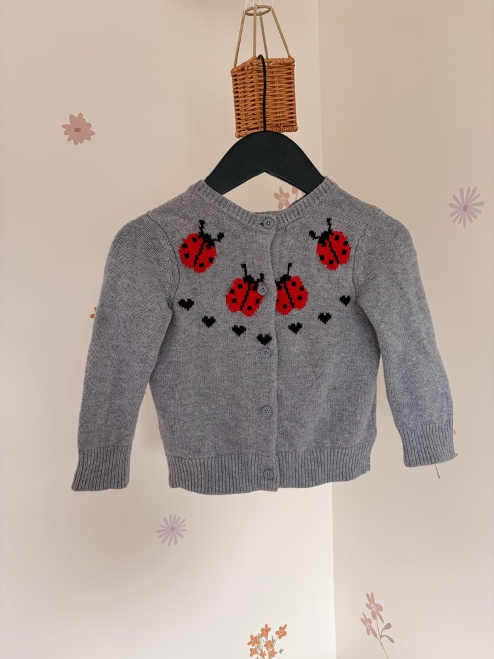 STELLA MCCARTNEY KIDS GREY KNITTED LADYBUG CARDIGAN 3T